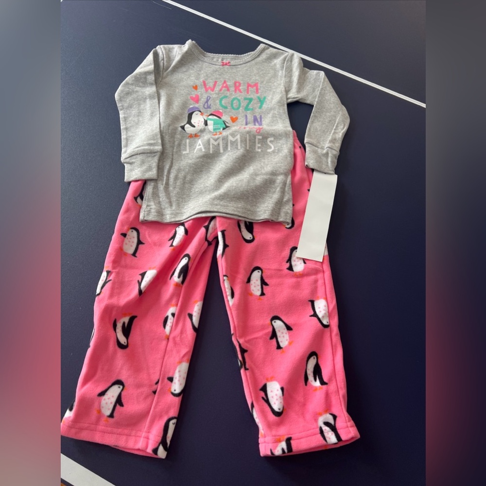 Carter's Toddler Girl 2-Piece Penguin Matching Cotton & Fleece PJs Size 2T